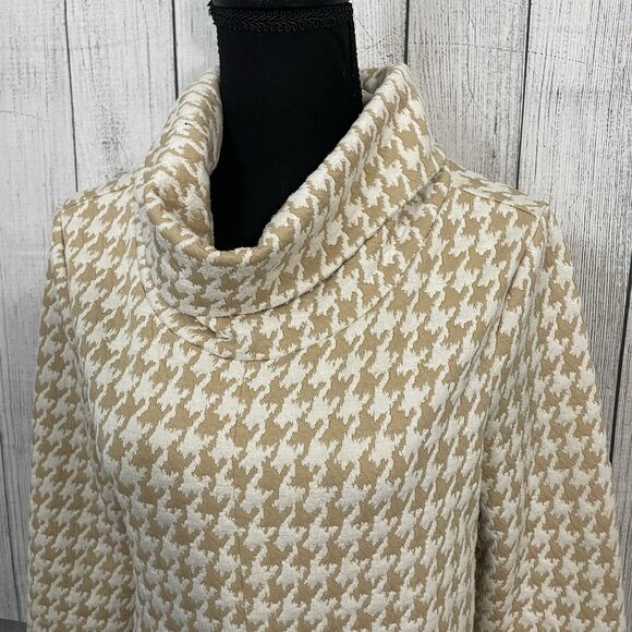 Tyler Boe Women's Small Tan & White Houndstooth Cowl Neck Classic Mini Dress - Picture 2 of 12